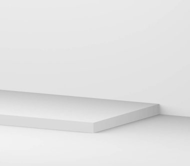 3d kaidesel beyaz küp podyum minimum stüdyo arka planı. Soyut 3d geometrik şekil çizimi 