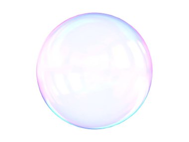 Beyaz arka planda izole edilmiş 3D mavi top kristal eğimli renkler. Soyut kabarcık parlak pastel 3d geometrik şekil çizimi. 