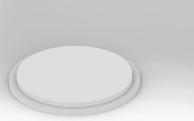3d gri beyaz silindir podyum minimum stüdyo arkaplanı. Soyut 3d geometrik şekil çizimi çizimi.