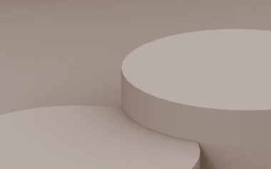 3D kahverengi krem silindir podyum stüdyo arka planı. Soyut 3d geometrik şekil çizimi. Kozmetik parfüm ürünleri için görünüm.