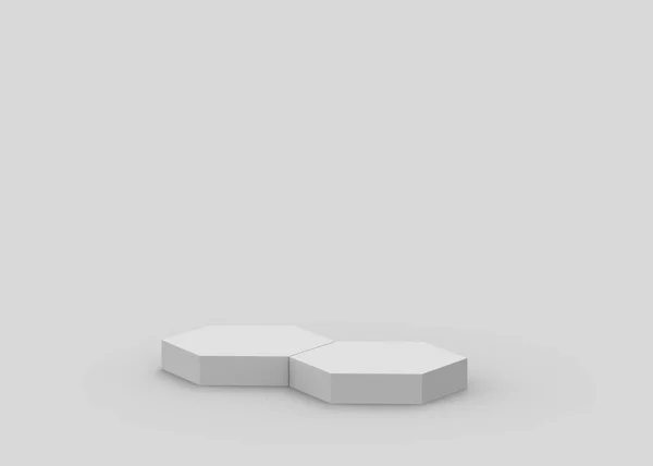 Λευκό Γκρι Εξάγωνο Βάθρο Minimal Studio Φόντο Αφηρημένη Γεωμετρικό Σχήμα — Φωτογραφία Αρχείου