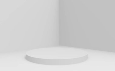 3D gri, parlak silindir podyum stüdyo arka planı. Soyut 3d geometrik şekil çizimi çizimi.