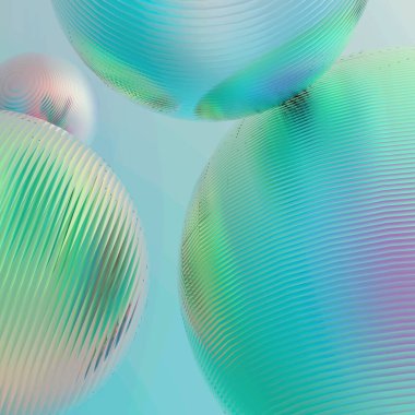 Nane yeşili toplar gümüş renkler izole edilmiş arka plan. Soyut kabarcık parlak pastel 3d geometrik şekil çizimi. 