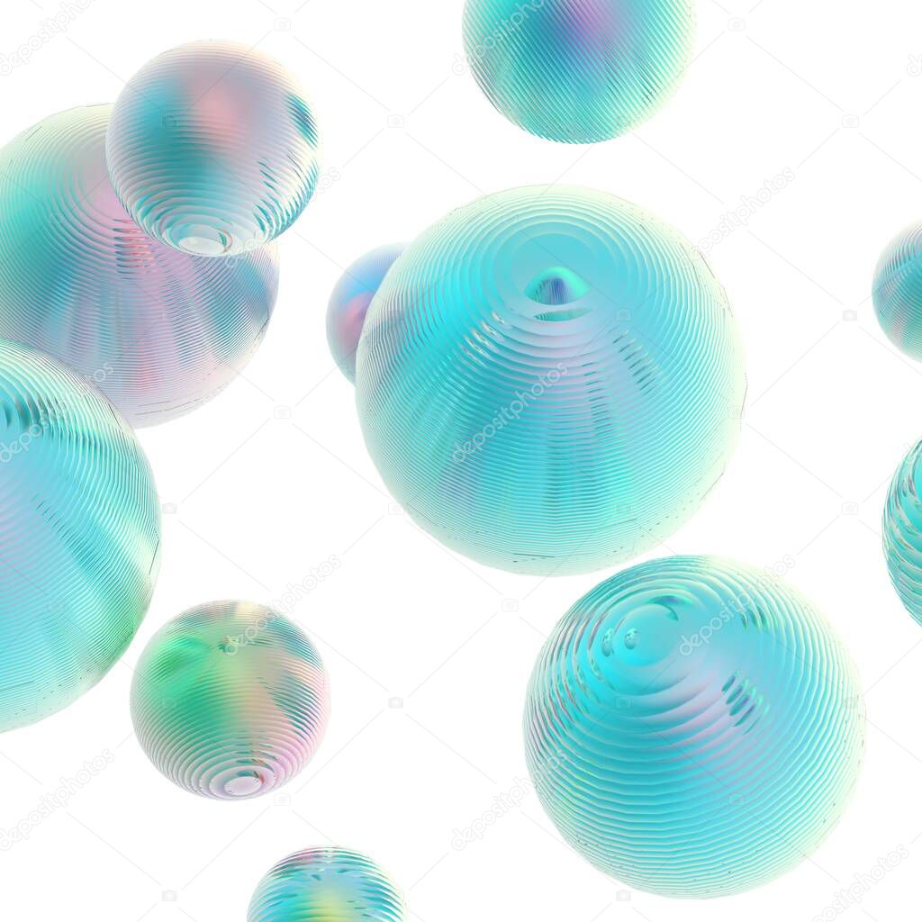 Mint green balls silver gradient colors isolated background. Abstract bubble glossy pastel 3d geometric shape object illustration render. 