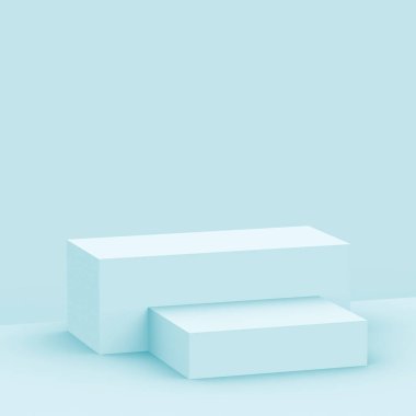 3D mavi parlak sahne sahne stüdyo arkaplanı minimal. Soyut 3d geometrik şekil çizimi. Teknoloji, tıp sektörü ve yaz tatili ürünleri için görüntü.