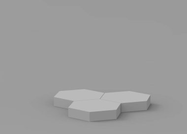 3d beyaz gri altıgen podyum minimum stüdyo arka planı. Soyut 3d geometrik şekil çizimi. Kozmetik ve güzellik ürünleri için görünüm.