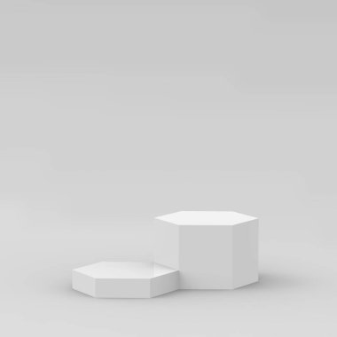 3d beyaz gri altıgen podyum minimum stüdyo arka planı. Soyut 3d geometrik şekil çizimi. Kozmetik ve güzellik ürünleri için görünüm.