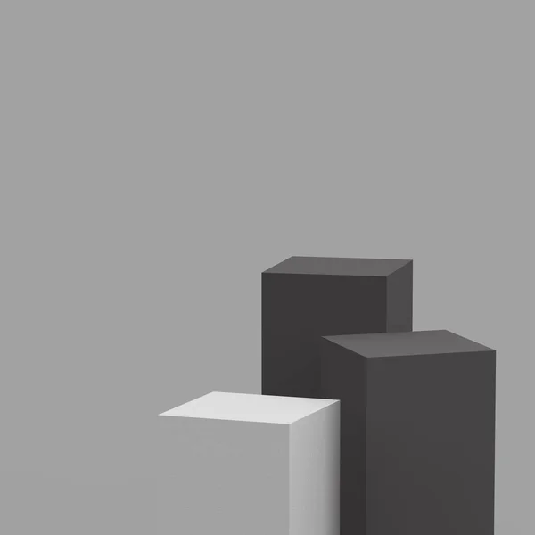 3d gri ve beyaz siyah küp kare podyum minimum stüdyo arkaplanı. Soyut 3d geometrik şekil çizimi. Ürün işi için çevrimiçi görüntü.