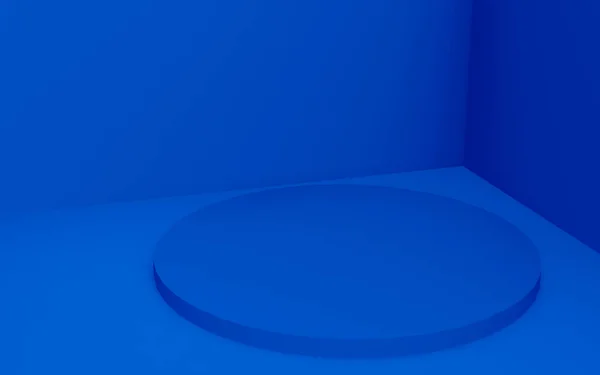 3D蓝色圆筒讲台最小工作室背景 摘要三维几何形体图解绘制 技术产品的展示 — 图库照片