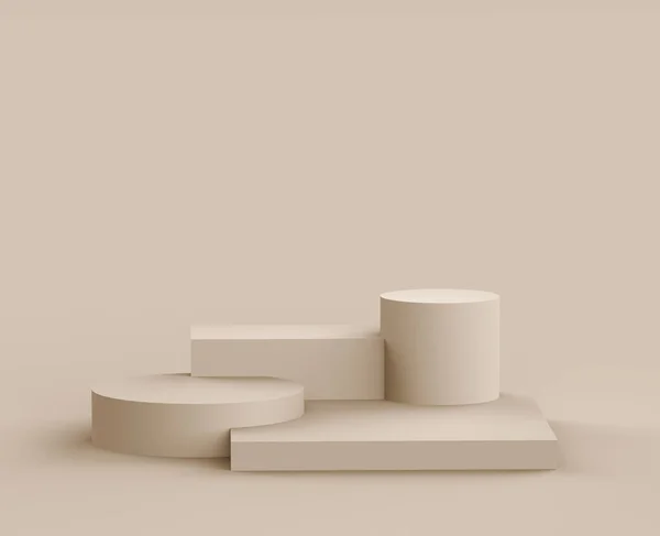 3D kahverengi kremalı sahne podyumu stüdyo arka planında modern tasarım. Soyut 3d geometrik şekil çizimi. Kozmetik moda ürünleri için görüntü. Doğal renk tonları.