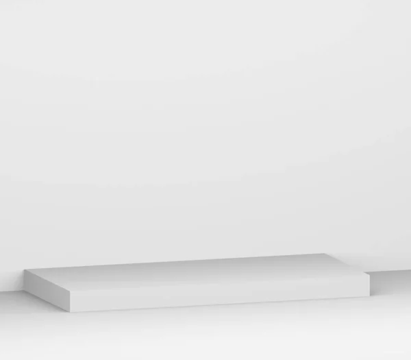 3D台座の白いキューブの表彰台最小限のスタジオの背景 アブストラクト3D形状オブジェクトイラスト — ストック写真