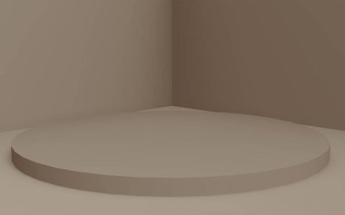 3D kahverengi silindir podyum stüdyo arkaplanı. Soyut 3d geometrik şekil çizimi. Kozmetik parfüm ürünleri için görünüm.