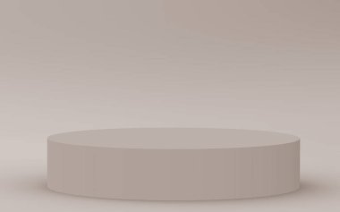 3D kahverengi krem silindir podyum stüdyo arka planı. Soyut 3d geometrik şekil çizimi. Kozmetik parfüm ürünleri için görünüm.