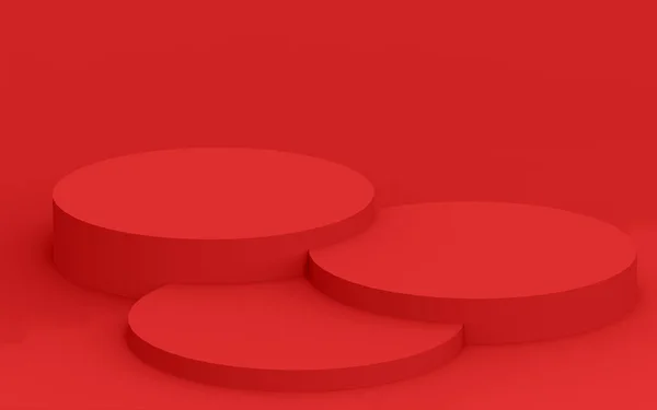 3D赤いシリンダーの表彰台最小限のスタジオの背景 概要3D形状オブジェクトイラストレンダリング 夏休み商品の展示 — ストック写真