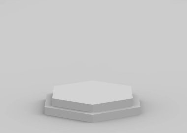 3d beyaz gri altıgen podyum minimum stüdyo arka planı. Soyut 3d geometrik şekil çizimi. Kozmetik ve güzellik ürünleri için görünüm.
