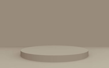 3D kahverengi silindir podyum stüdyo arkaplanı. Soyut 3d geometrik şekil çizimi. Kozmetik parfüm ürünleri için görünüm.