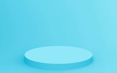 3D mavi silindir podyum minimum stüdyo arkaplanı. Soyut 3d geometrik şekil çizimi. İlaç ürünü için görünüm