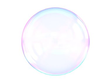 Beyaz arka planda izole edilmiş 3D mavi top kristal eğimli renkler. Soyut kabarcık parlak pastel 3d geometrik şekil çizimi. 