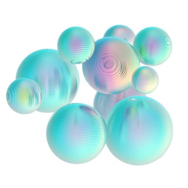 Nane yeşili toplar gümüş renkler izole edilmiş arka plan. Soyut kabarcık parlak pastel 3d geometrik şekil çizimi. 