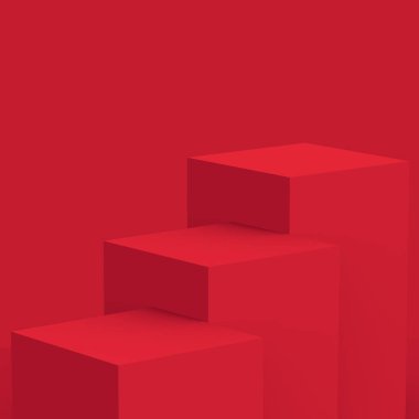 3d kırmızı beyaz sahne sahne stüdyo arkaplanı minimal. Soyut 3d geometrik şekil çizimi. Çin Yeni Yıl Tatili ve Mutlu Noeller ürünleri için ekran.