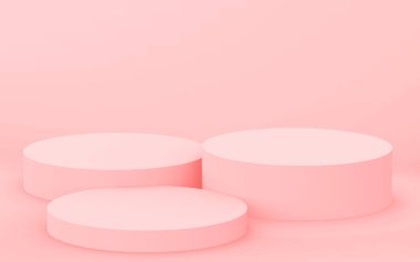 3D pembe silindir podyum minimum stüdyo arkaplanı. Soyut 3d geometrik şekil çizimi. Sevgililer Günü ürünü için göster.