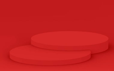 3d kırmızı silindir podyum minimum stüdyo arkaplanı. Soyut 3d geometrik şekil çizimi. Yaz tatili ürünleri için görüntü.