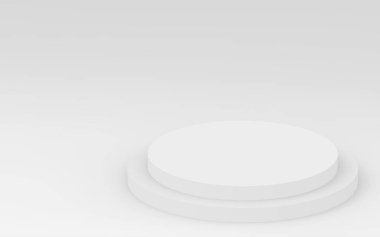 3D gri, parlak silindir podyum stüdyo arka planı. Soyut 3d geometrik şekil çizimi çizimi.