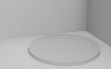 3d gri beyaz silindir podyum minimum stüdyo arkaplanı. Soyut 3d geometrik şekil çizimi çizimi.