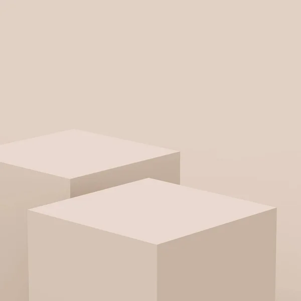 3d brown creamy cube and box podium minimal scene studio background. Abstract 3d geometric shape object illustration render. Natural color tones.