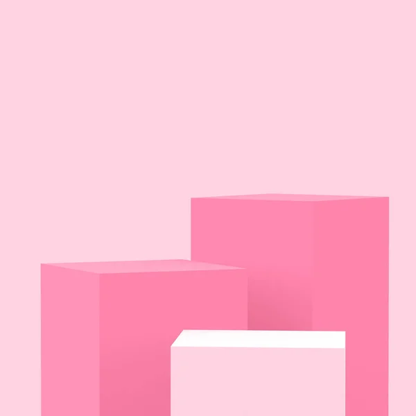 Rózsaszín Kockák Négyzet Dobogó Minimális Stúdió Háttér Absztrakt Geometriai Alakú — Stock Fotó
