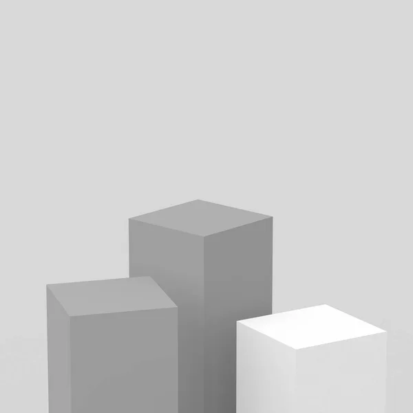 Gris Blanc Cubes Podium Carré Fond Studio Minimal Illustration Abstraite — Photo