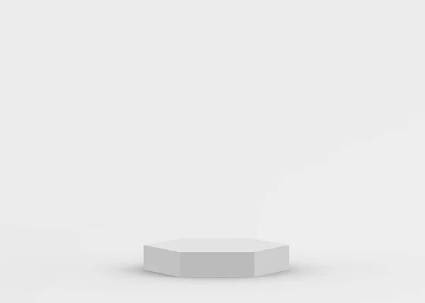 Fehér Szürke Hatszög Dobogó Minimális Stúdió Háttér Absztrakt Geometriai Alakú — Stock Fotó