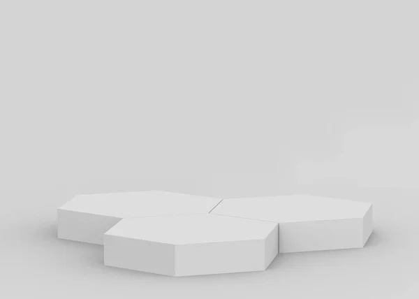 Vit Grå Hexagon Podium Minimal Studio Bakgrund Abstrakt Geometrisk Form — Stockfoto