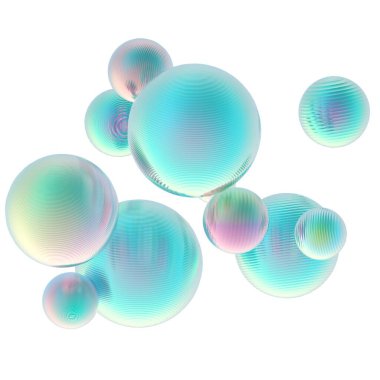 Nane yeşili toplar gümüş renkler izole edilmiş arka plan. Soyut kabarcık parlak pastel 3d geometrik şekil çizimi. 