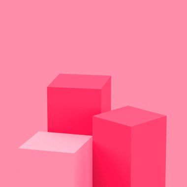 3D pembe küp kare podyum stüdyo arkaplanı. Soyut 3d geometrik şekil çizimi. Güzellik kozmetik ve sevgililer günü ürünleri için görüntü.