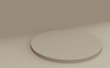 3D kahverengi silindir podyum stüdyo arkaplanı. Soyut 3d geometrik şekil çizimi. Kozmetik parfüm ürünleri için görünüm.