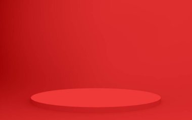3d kırmızı silindir podyum minimum stüdyo arkaplanı. Soyut 3d geometrik şekil çizimi. Yaz tatili ürünleri için görüntü.