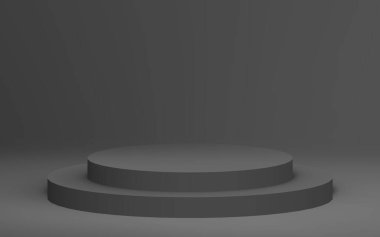 3d gri siyah silindir podyum minimum stüdyo arkaplanı. Soyut 3d geometrik şekil çizimi. İş ürünü sunumu için.