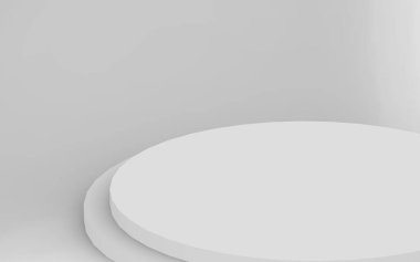 3d gri beyaz silindir podyum minimum stüdyo arkaplanı. Soyut 3d geometrik şekil çizimi çizimi.