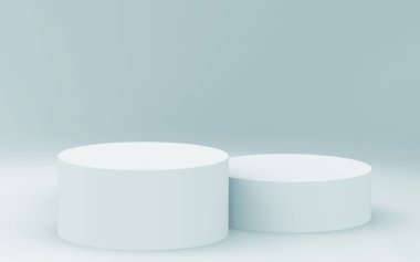 3D gri, parlak silindir podyum stüdyo arka planı. Soyut 3d geometrik şekil çizimi çizimi.