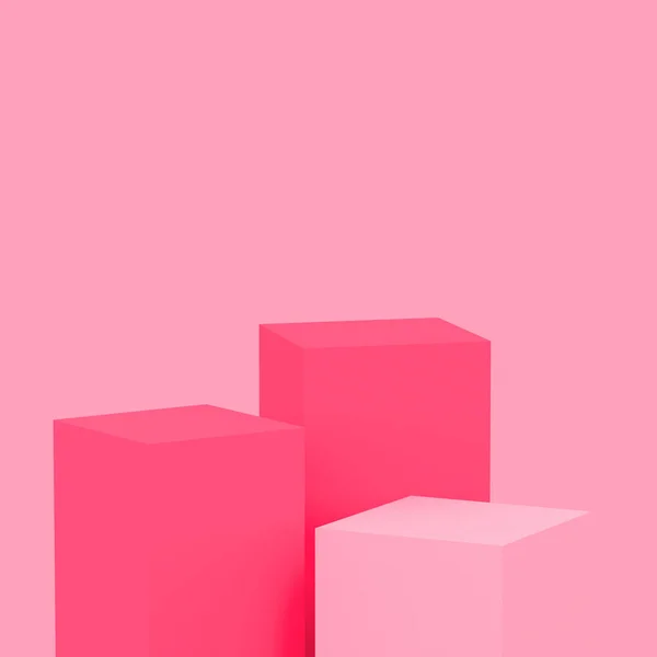 Růžové Kostky Čtvercové Pódium Minimální Studio Pozadí Abstraktní Vykreslení Geometrického — Stock fotografie