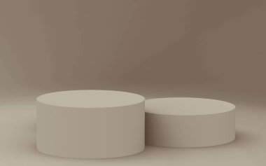 3D kahverengi silindir podyum stüdyo arkaplanı. Soyut 3d geometrik şekil çizimi. Kozmetik parfüm ürünleri için görünüm.