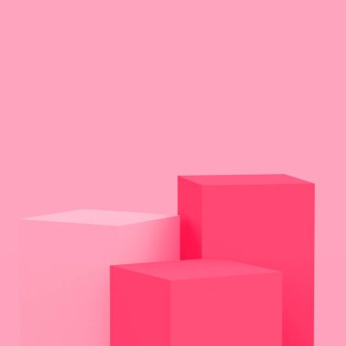 3D pembe küp kare podyum stüdyo arkaplanı. Soyut 3d geometrik şekil çizimi. Güzellik kozmetik ve sevgililer günü ürünleri için görüntü.
