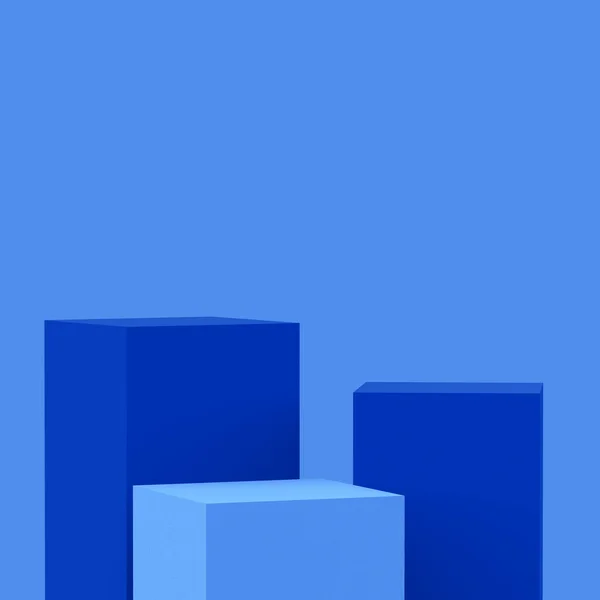 Blauwe Kubussen Vierkante Podium Minimale Studio Achtergrond Abstract Geometrische Vorm — Stockfoto