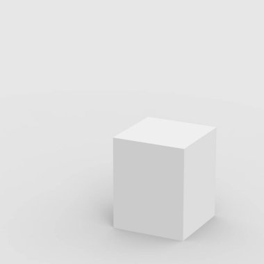 3D gri küp ve küçük podyum stüdyo arka planı. Soyut 3d geometrik şekil çizimi. Çevrimiçi iş ürünü için göster.