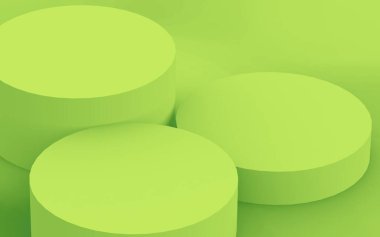 3D yeşil silindir podyum stüdyo arkaplanı. Soyut 3d geometrik şekil çizimi. Gıda için doğal ürün görüntüsü.