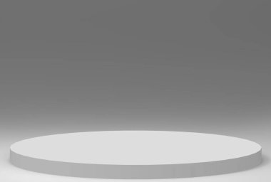 3d gri beyaz silindir podyum minimum stüdyo arkaplanı. Soyut 3d geometrik şekil çizimi çizimi.