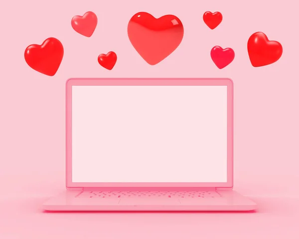 Pembe Arka Planda Dizüstü Bilgisayarın Pembe Rengi Minimum Sevgililer Günü — Stok fotoğraf