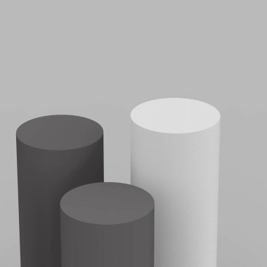 3d gri ve beyaz renkli siyah silindir podyum stüdyo arka planı minimal. Soyut 3d geometrik şekil çizimi. Ürün işi için çevrimiçi görünüm.