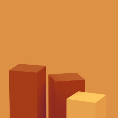 3d turuncu kahverengi küp kare podyum minimum stüdyo arka planı. Soyut 3d geometrik şekil çizimi. Kozmetik parfüm ürünleri için görünüm. Doğal renk tonları.